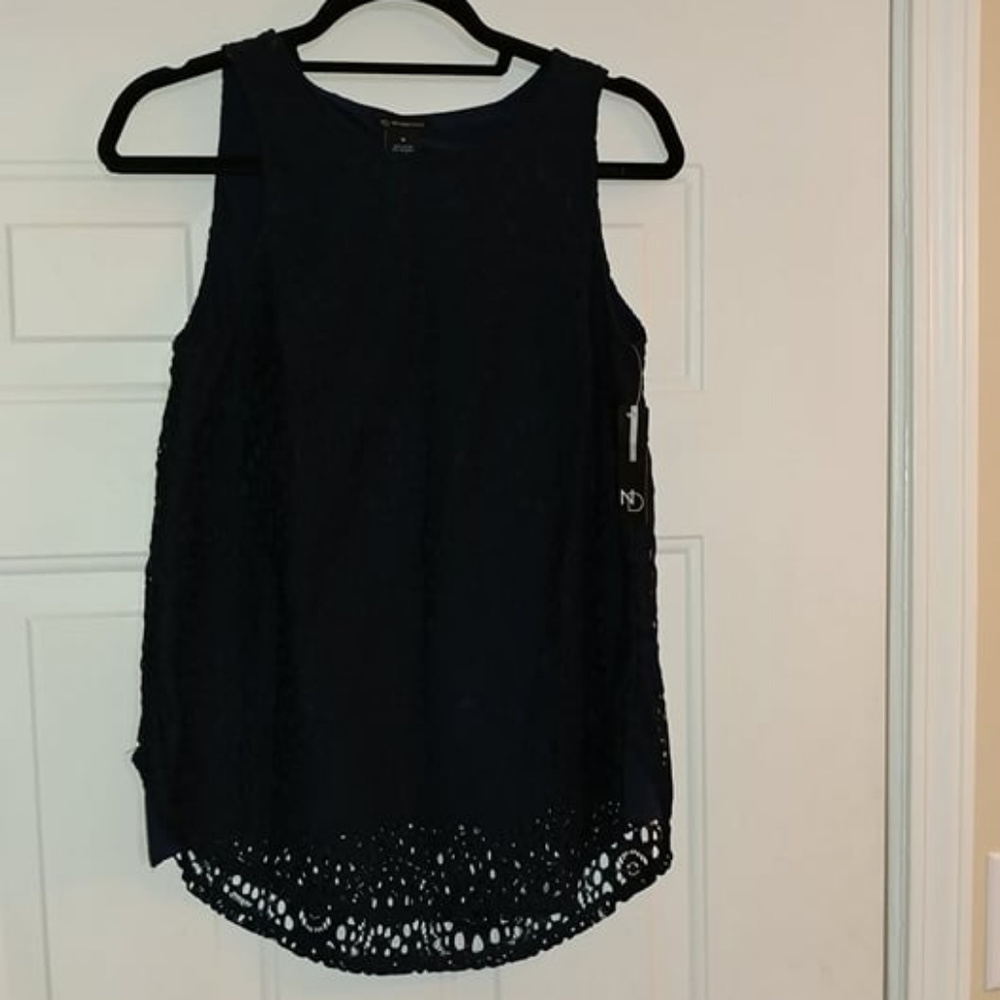 New Directions Navy Lined Lace Sleeveless NEW - Picture 2 of 6